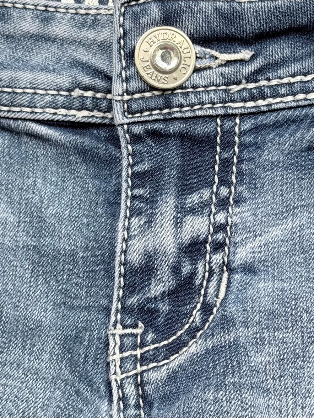 Hydraulic Denim Rolled Cuff Jean Shorts - Size 9/10